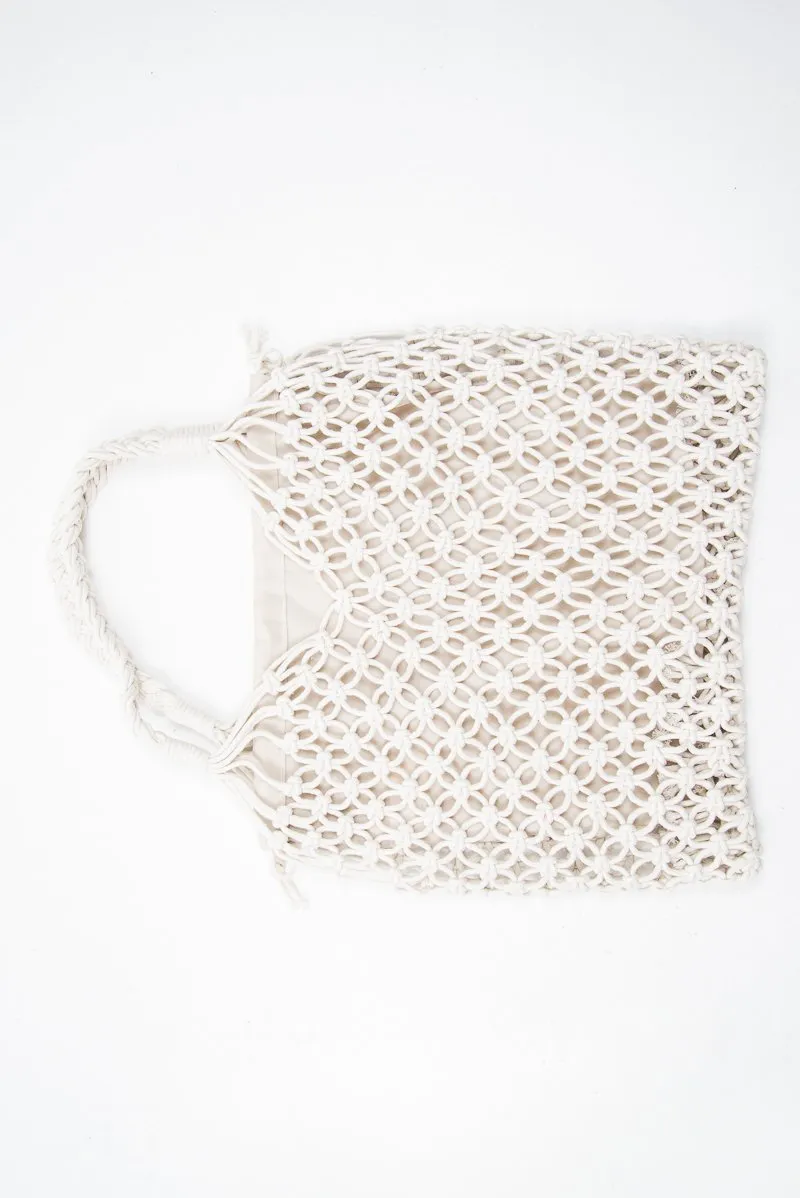 Cream Rope Knotted Braid Detail Tote Bag - Farah