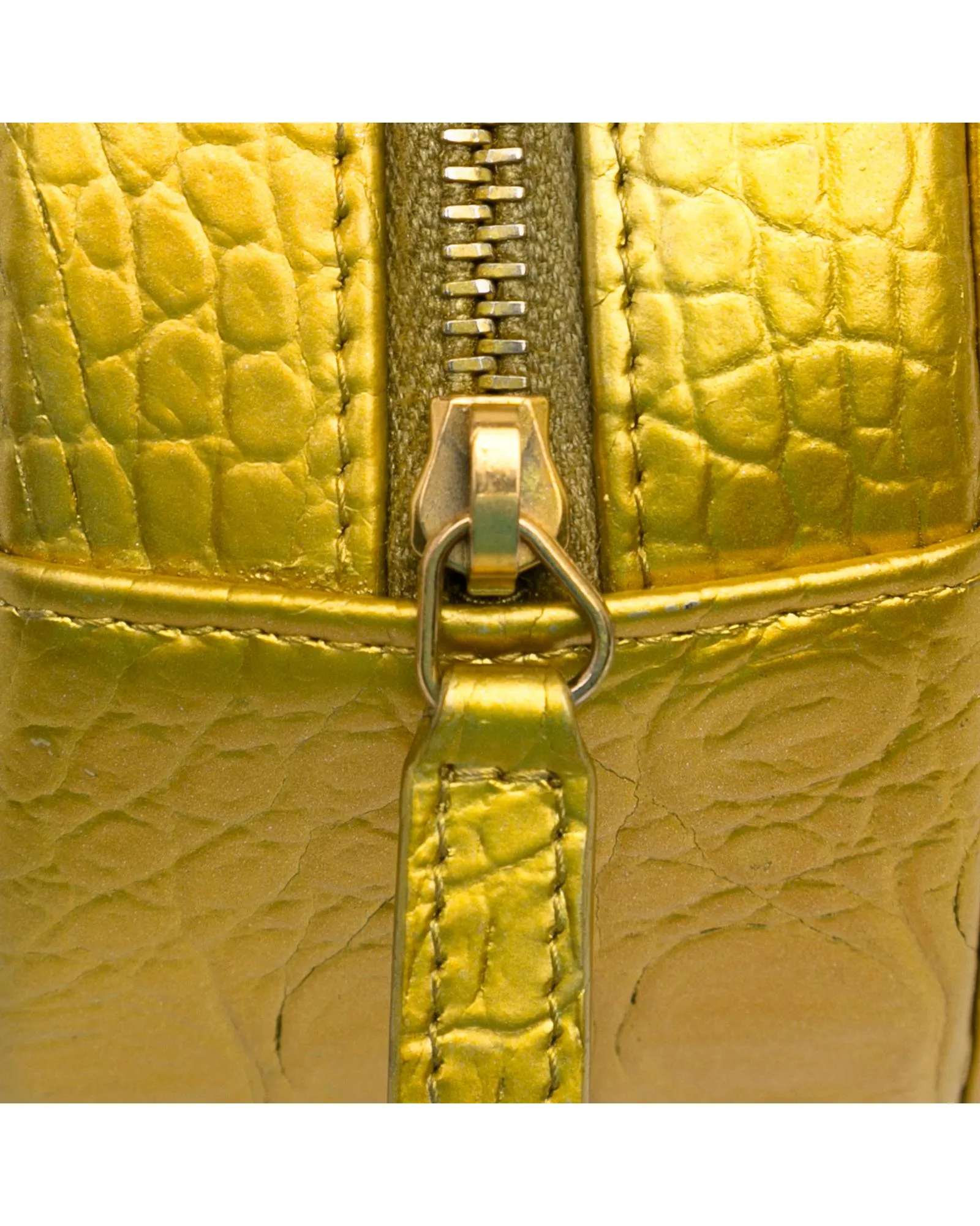 Croc-Embossed Round Crossbody Bag with Woven Chain Strap