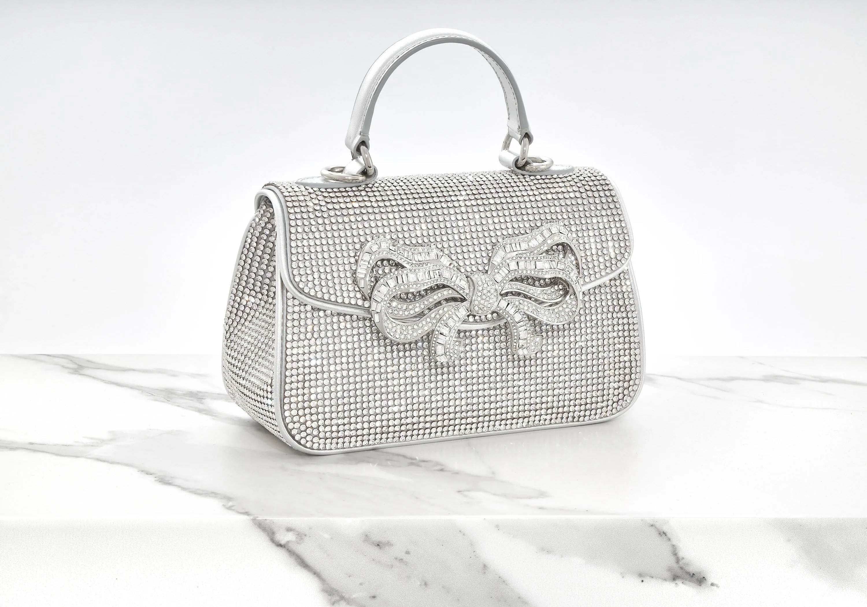 Crystal Bow Top Handle Silver