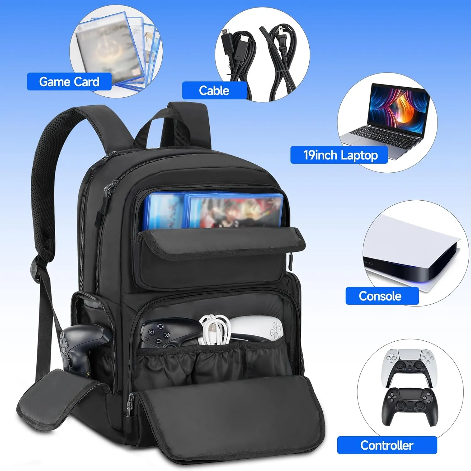 Deegotech Travel Backpack Compatible with PS5/PS5 Pro/PS5 Slim, Protective Travel Carrying Case Bag Compatible with Playstation 5 Console Storage Bag with Multiple Pockets Fit for PS5 Disc/Game Cards