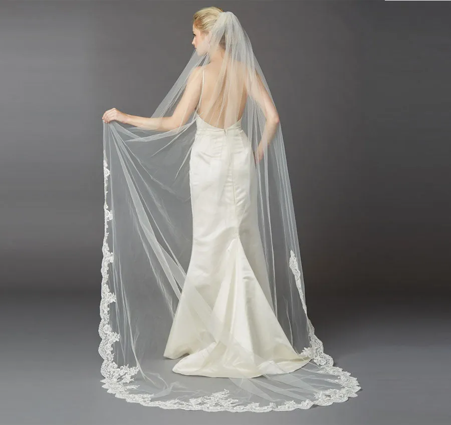 Embroidered Cathedral Ivory Wedding Veil