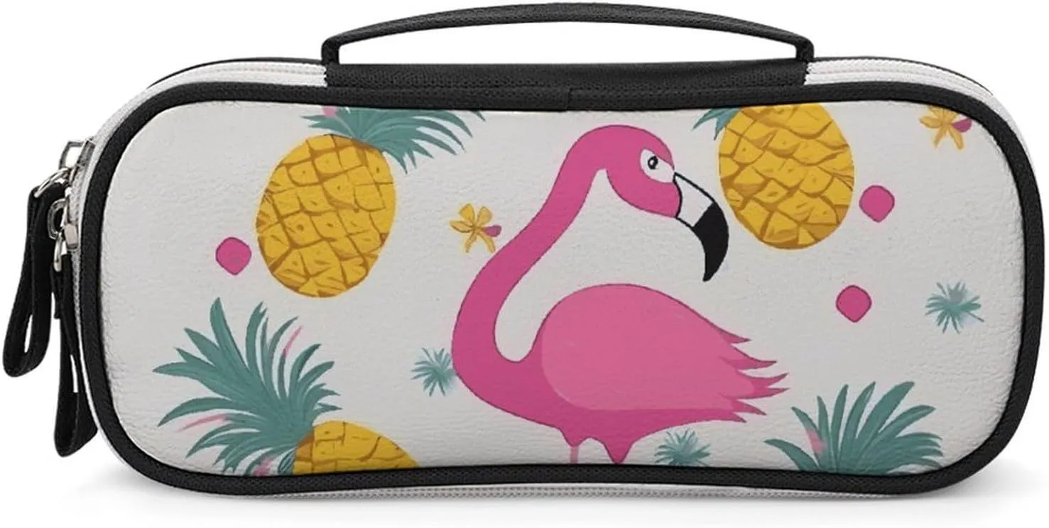 Flamingo And Pineapple Leather Makeup Bag Portable Small Cosmetic Organizer Waterproof Toiletry Bags Brushes Pencils And Travel Make Up Accessories