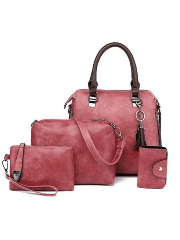 Four-Piece Retro-Style PU Leather Handbag Set