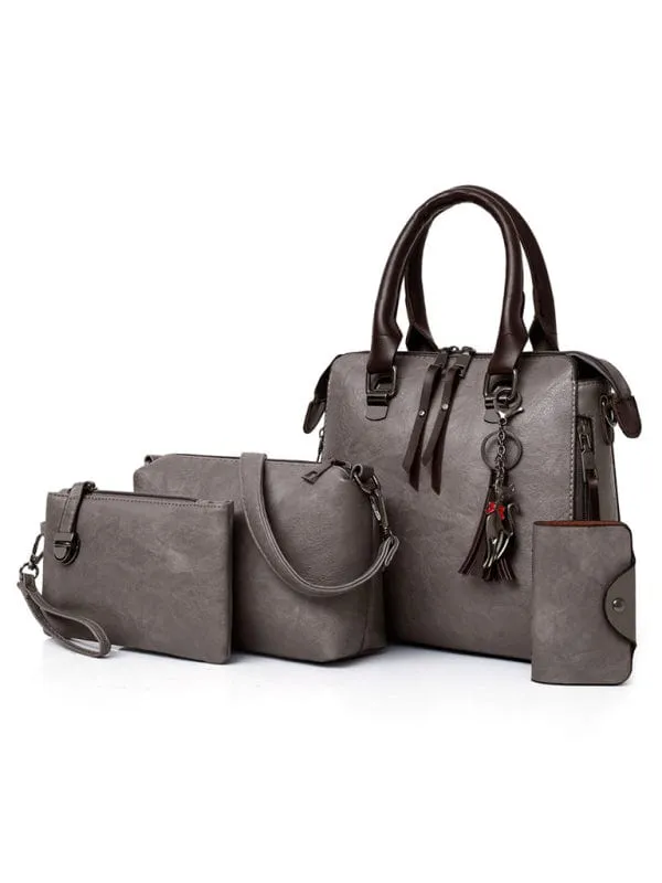 Four-Piece Retro-Style PU Leather Handbag Set