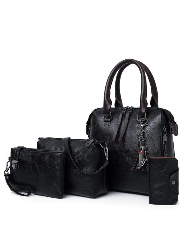 Four-Piece Retro-Style PU Leather Handbag Set
