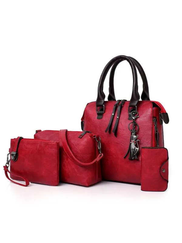 Four-Piece Retro-Style PU Leather Handbag Set