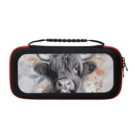 Funny Highland Cow on Marble Carrying Case for Nintendo Switch NS Console and Accessories, Casual Portable Travel Carry Cover Pouch Bag with 20 Game Card Slots