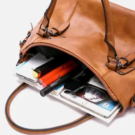 FUNSEED Handbag for Women, Large Capacity Vintage PU Leather Tote Shoulder Bag with Zipper