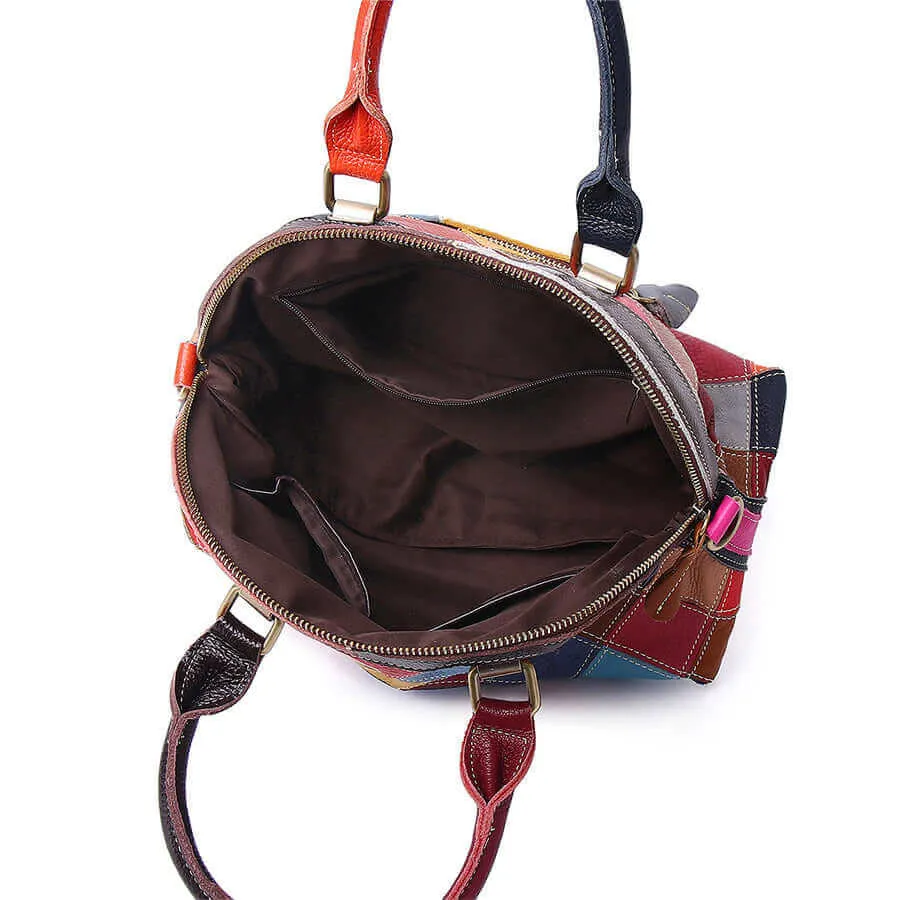 Genuine Leather Colorful Patchwork Handbag – Unique & Stylish Shell Bag