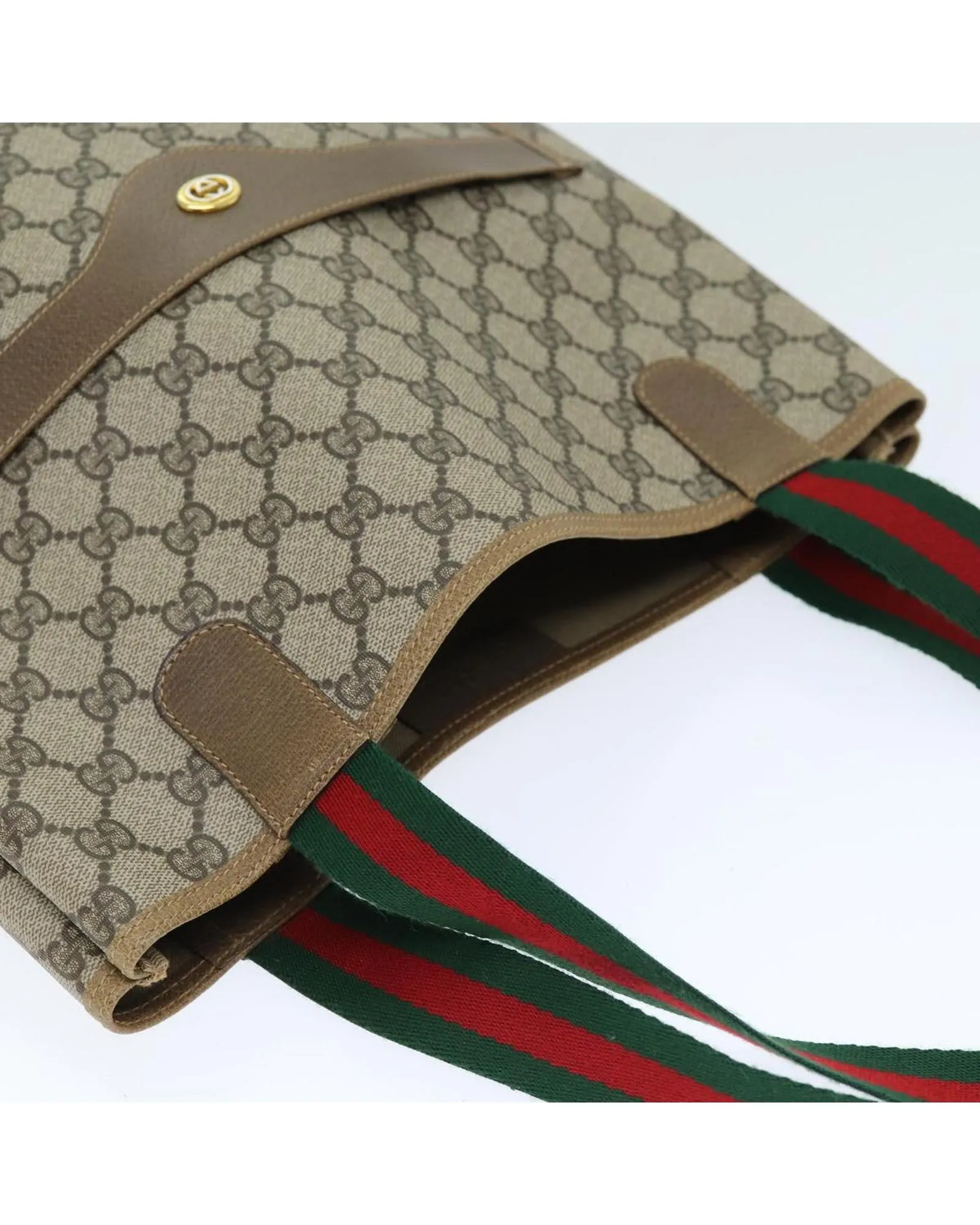 GG Supreme Web Tote Bag in Beige and Red PVC Leather and GG Canvas