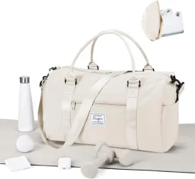 Gym Bag for Women Men with Shoes Compartment and Wet Pocket,Sport Swimming Yoga Bag,Waterproof Travel Duffel Bag Small Carry on Bag Overnight Weekender Bags Personal Item Bag for Airlines Cream White