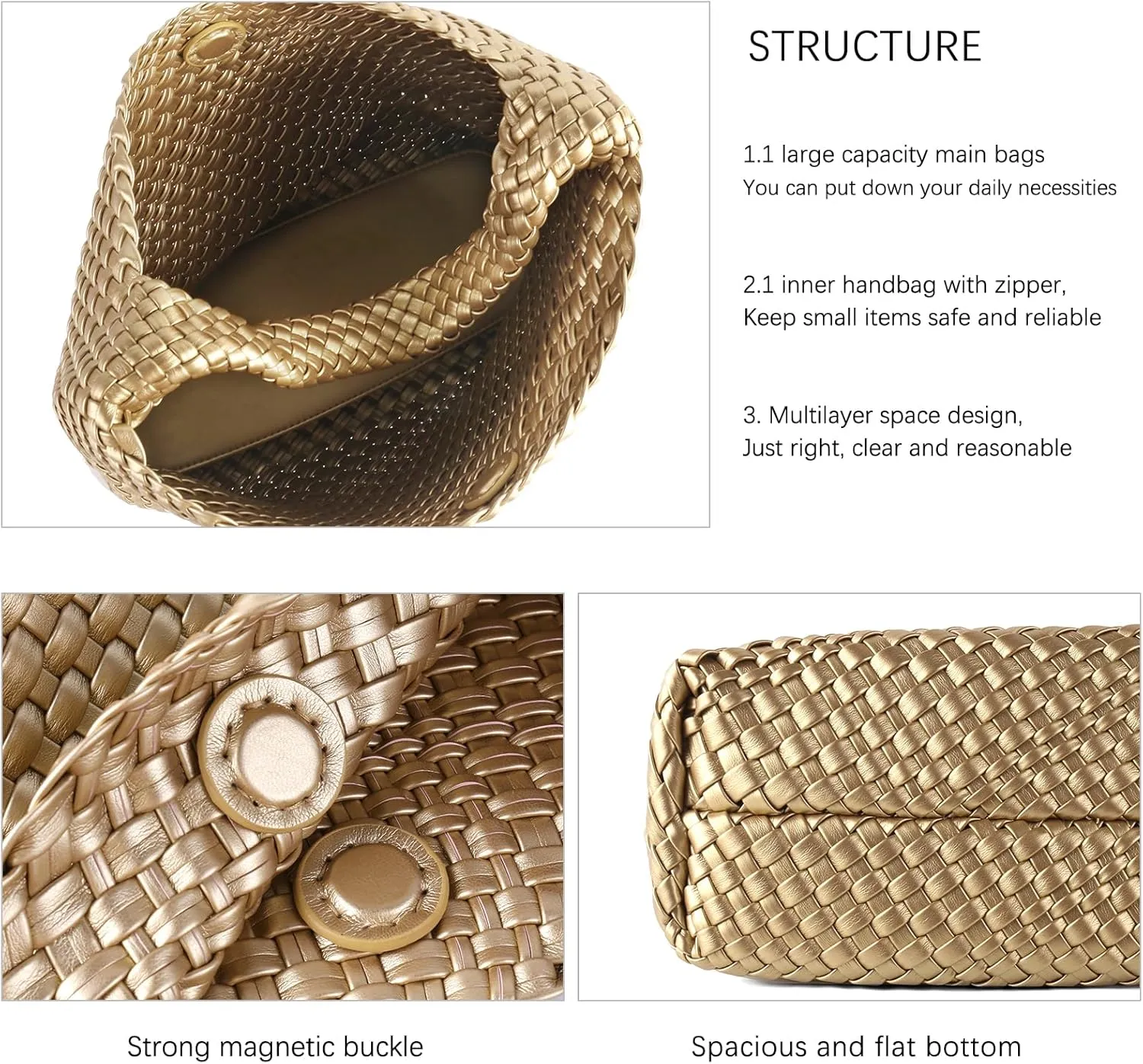 Hand Woven Tote for Women - Vegan Leather Handle Handbag, Travel Shoulder Bag, Hobo and Beach Bag With Purse