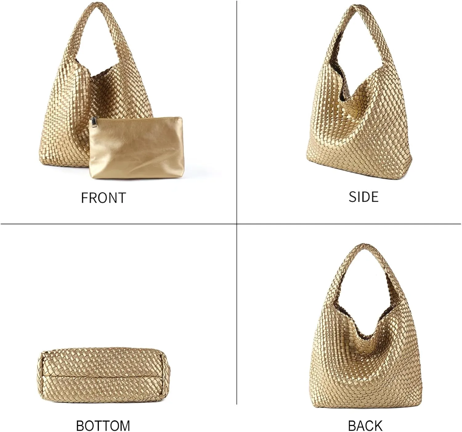 Hand Woven Tote for Women - Vegan Leather Handle Handbag, Travel Shoulder Bag, Hobo and Beach Bag With Purse