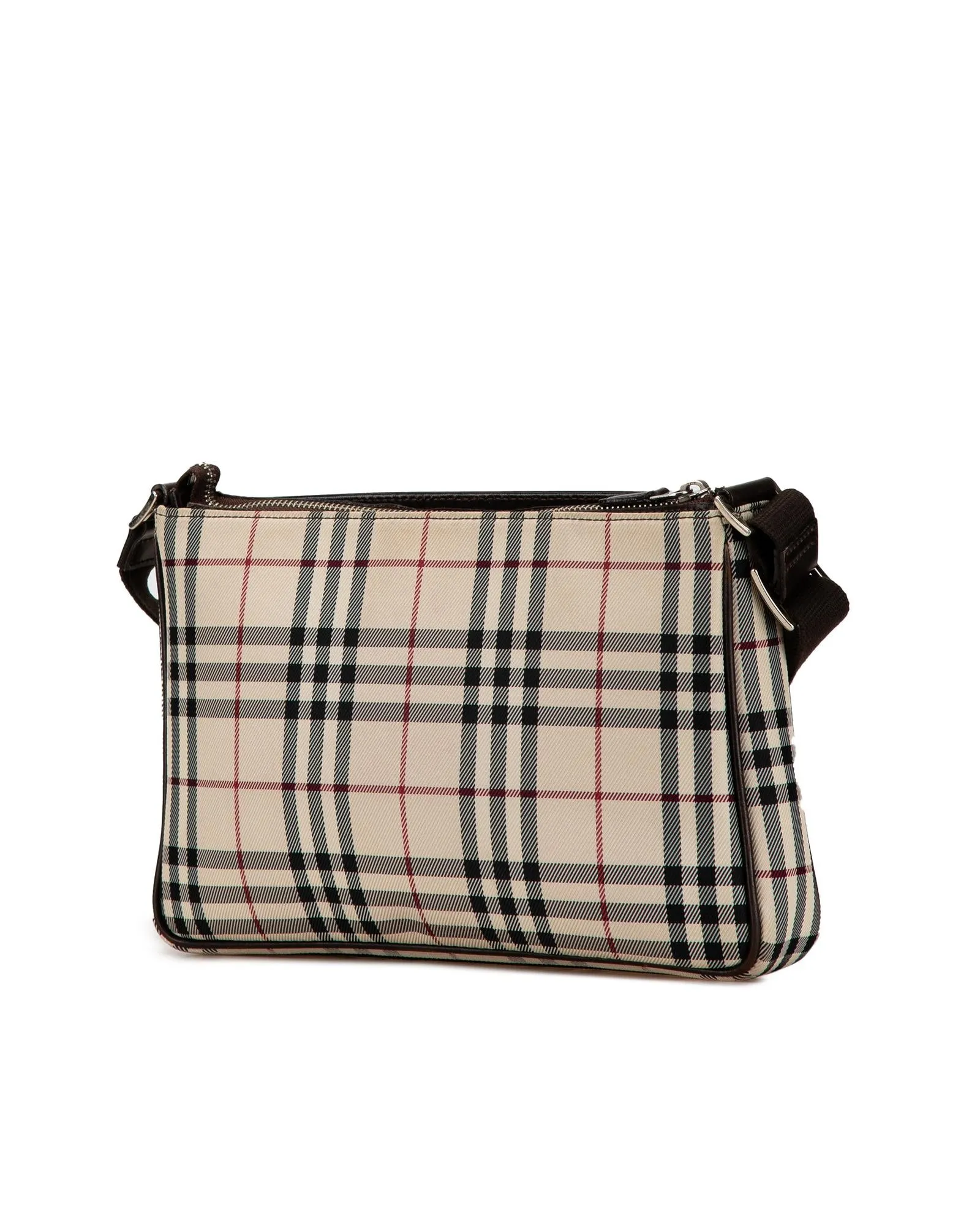 House Check Canvas Crossbody Bag with Leather Trim and Adjustable Strap