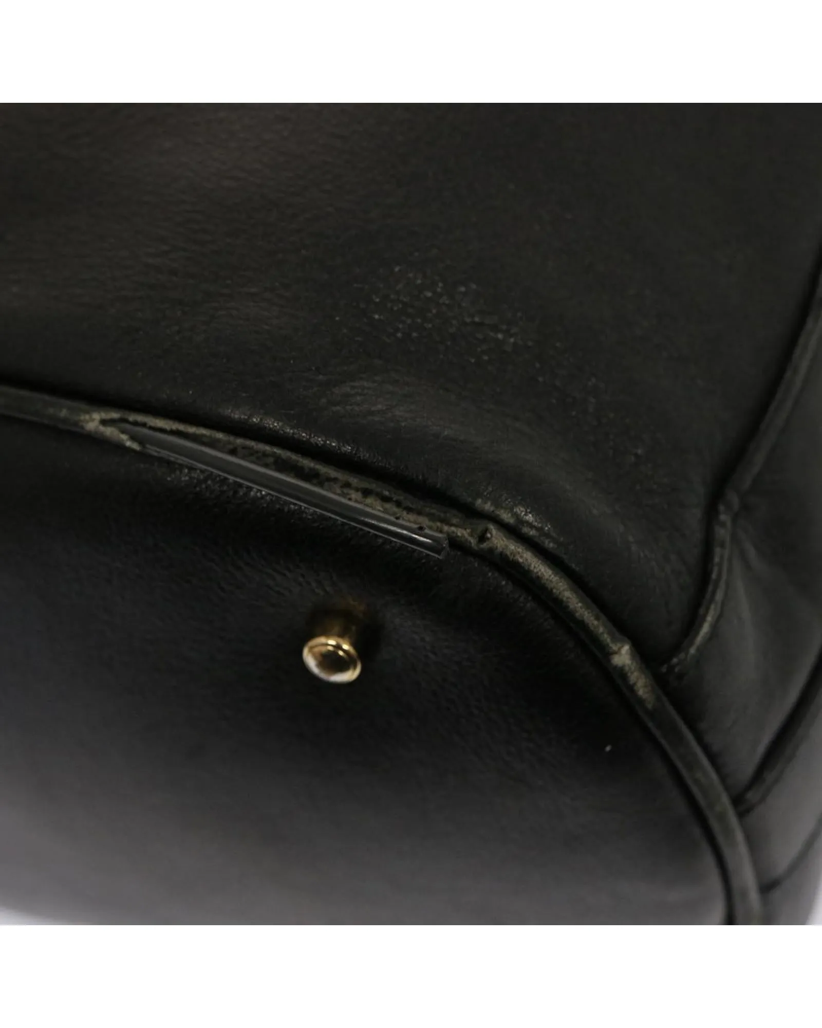Leather Bamboo Hand Bag with Shoulder Strap - Black