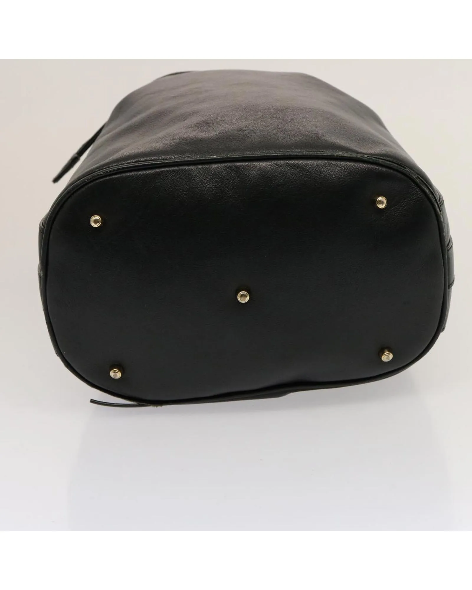 Leather Bamboo Hand Bag with Shoulder Strap - Black