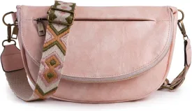 Leather Vintage Crossbody Bags for Women Roomy Multi Pockets Sling Bag Fanny Purse Shoulder Bags Chest Bag for Casual Travel Shopping(Pink)