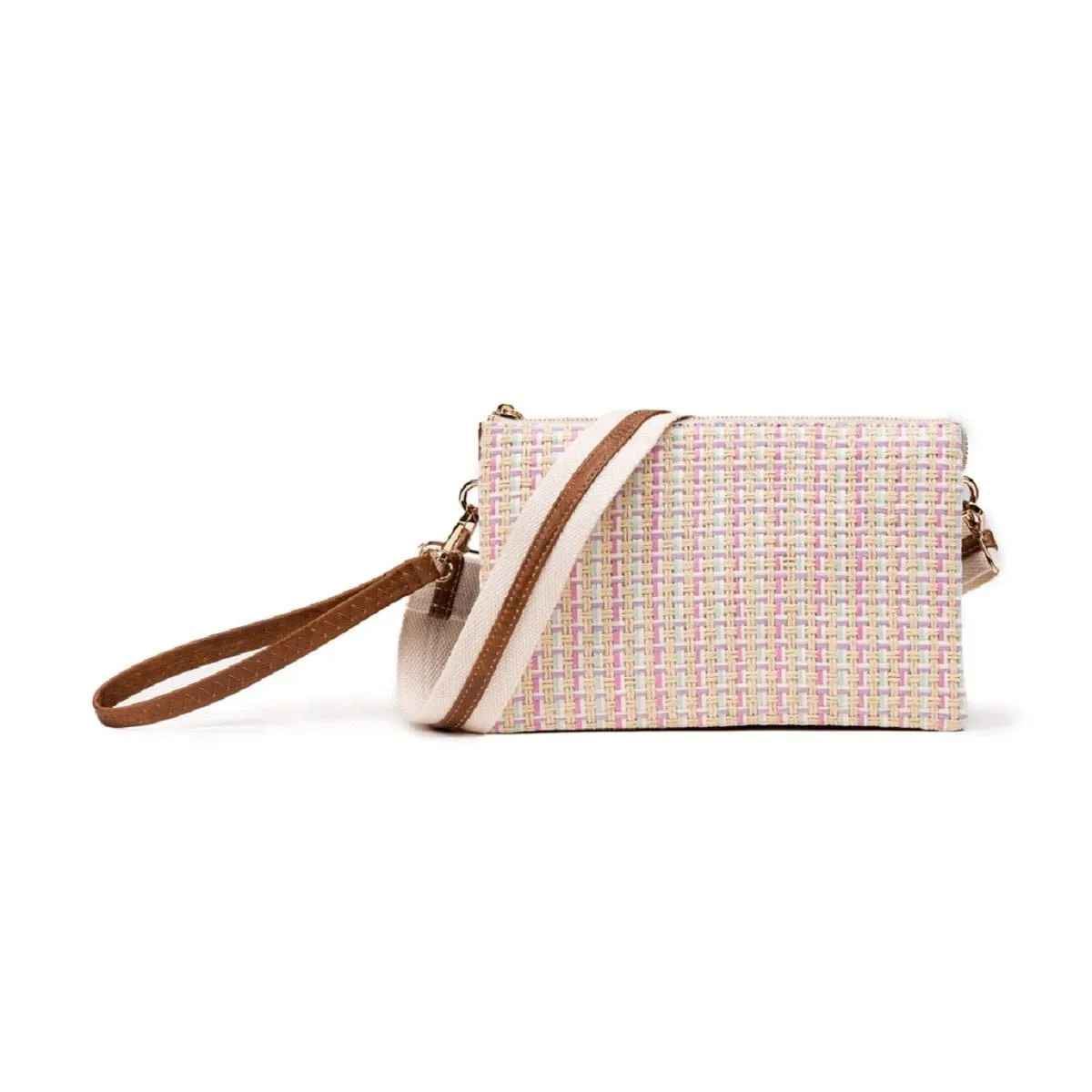 M2056WV Natural Woven Straw Wristlet/Crossbody w/ Guitar Strap
