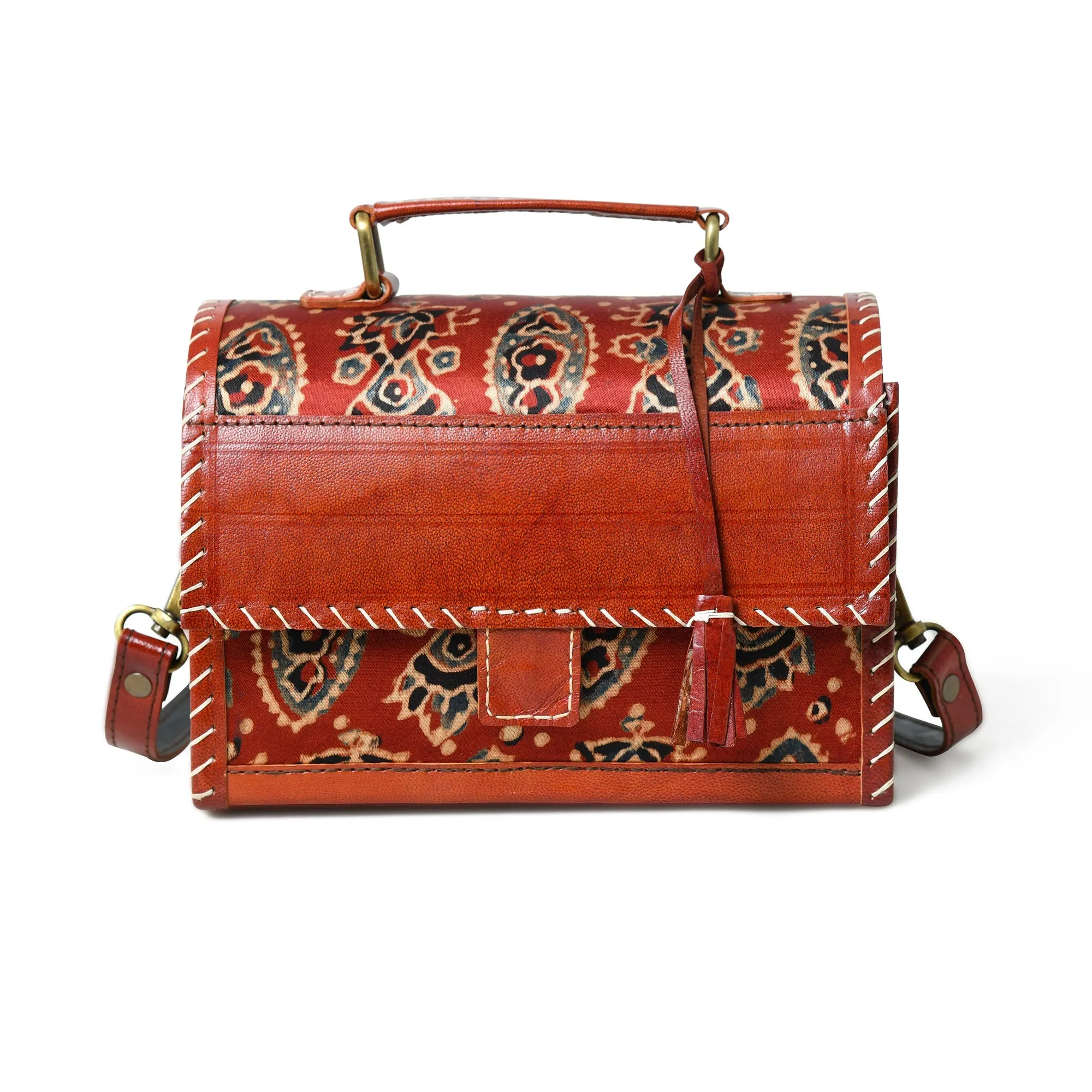 Maroon Mystique Ajrakh Satchel Purse
