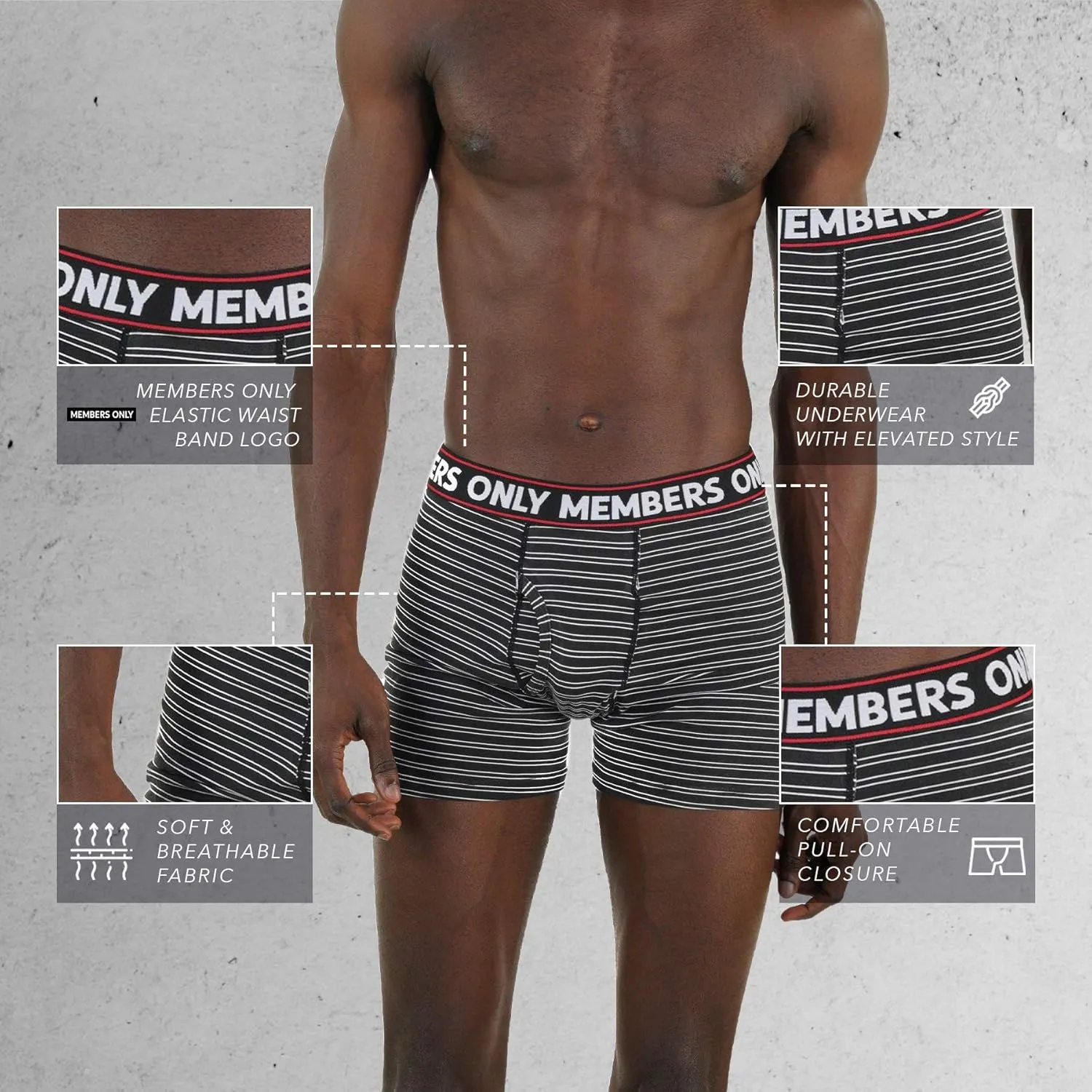 Members Only Men's Cotton Spandex Ultra Soft & Breathable Boxer Briefs (Pack of 3)