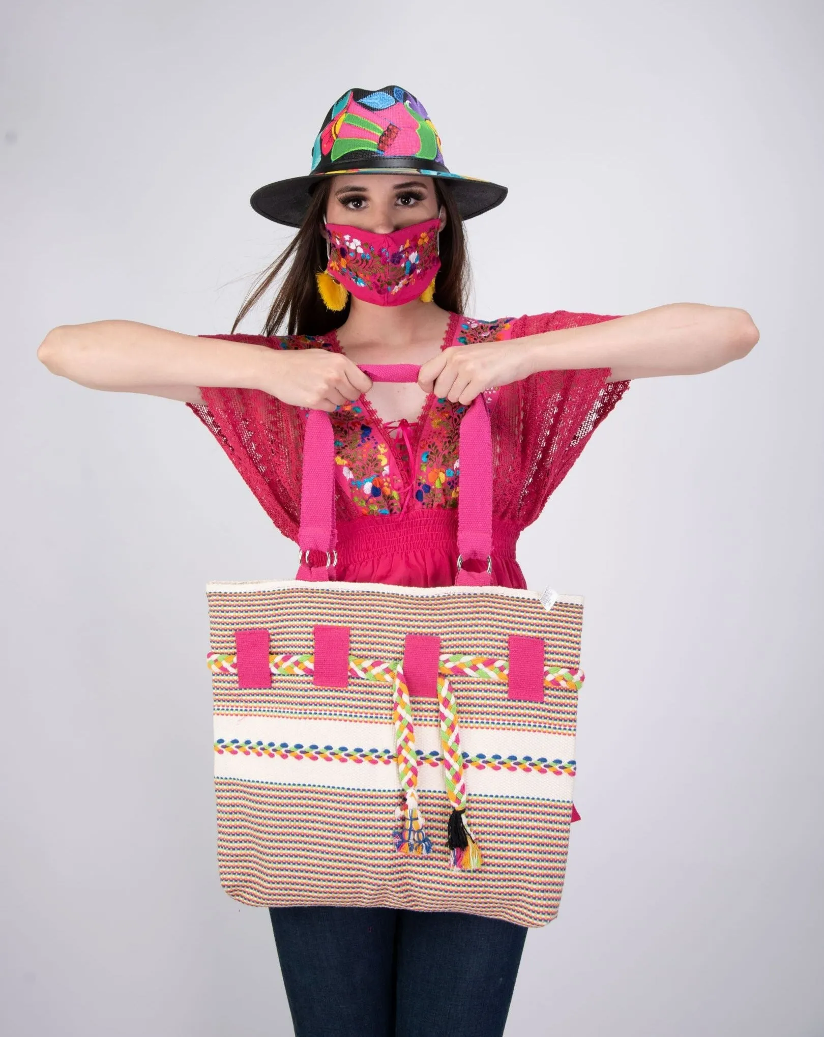 Mexican Handwoven Tote Bag with Doll Strings