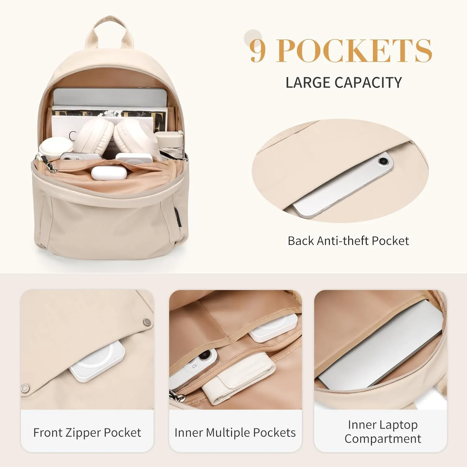 Mini Backpack for Women Fashion Small Backpack Purse Lightweight Daypack for Work Trave Daily,Apricot