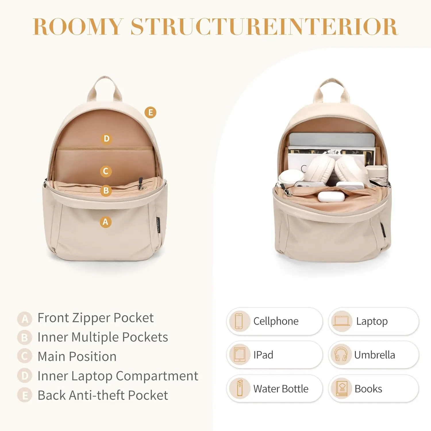 Mini Backpack for Women Fashion Small Backpack Purse Lightweight Daypack for Work Trave Daily,Apricot