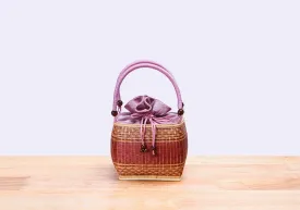 Mini Bamboo Wicker Square Handbag (Pink)