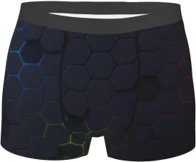 Modern Hexagonal Neon Grid Print Underwear For Men Comfy Cozy Holiday Boxer Briefs