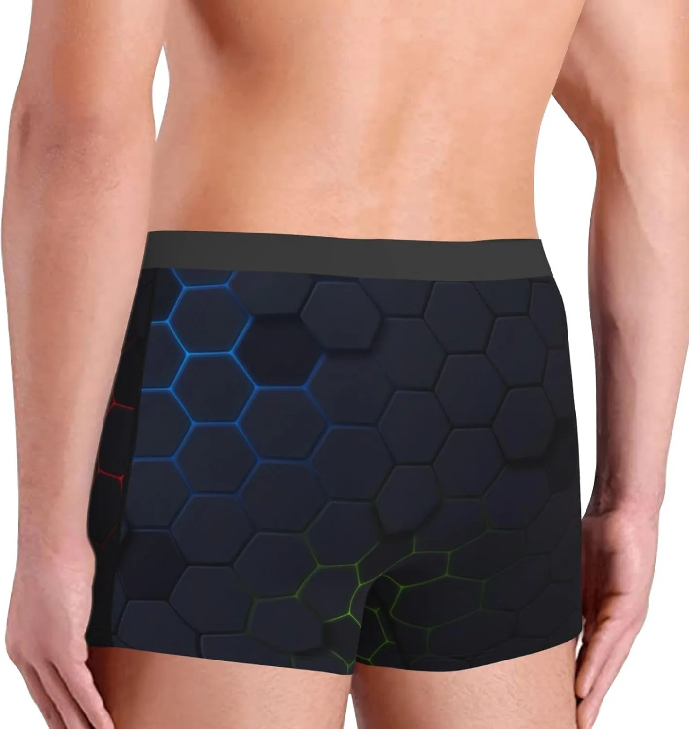 Modern Hexagonal Neon Grid Print Underwear For Men Comfy Cozy Holiday Boxer Briefs