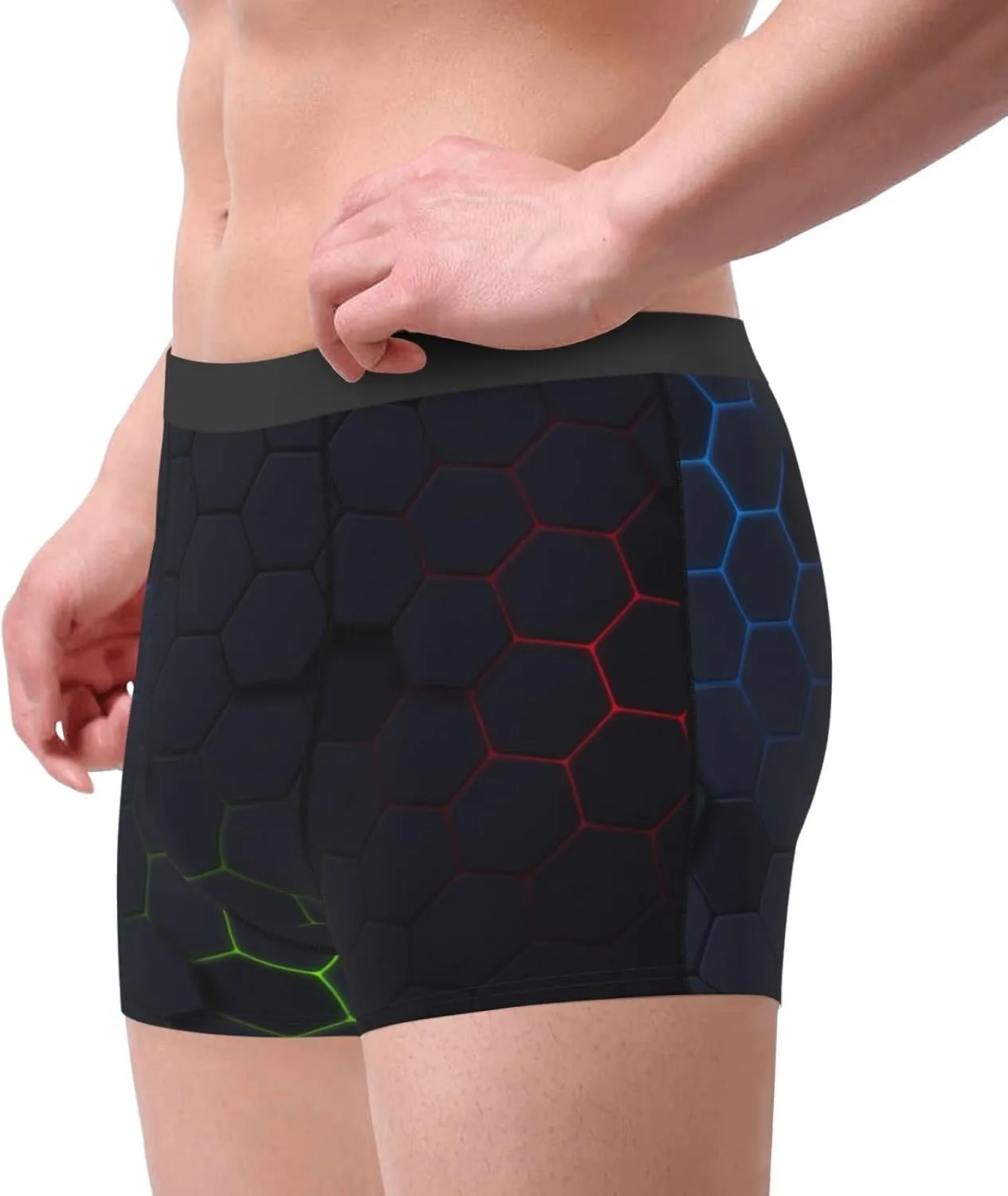 Modern Hexagonal Neon Grid Print Underwear For Men Comfy Cozy Holiday Boxer Briefs