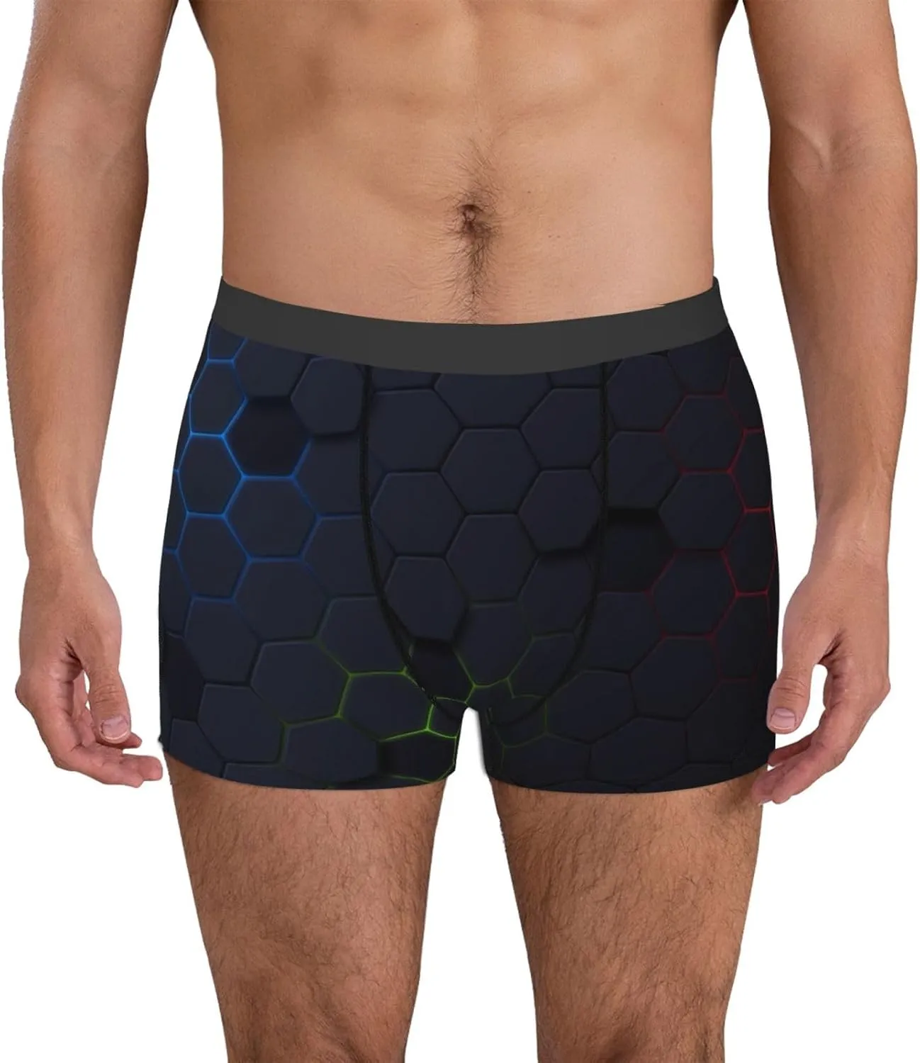Modern Hexagonal Neon Grid Print Underwear For Men Comfy Cozy Holiday Boxer Briefs