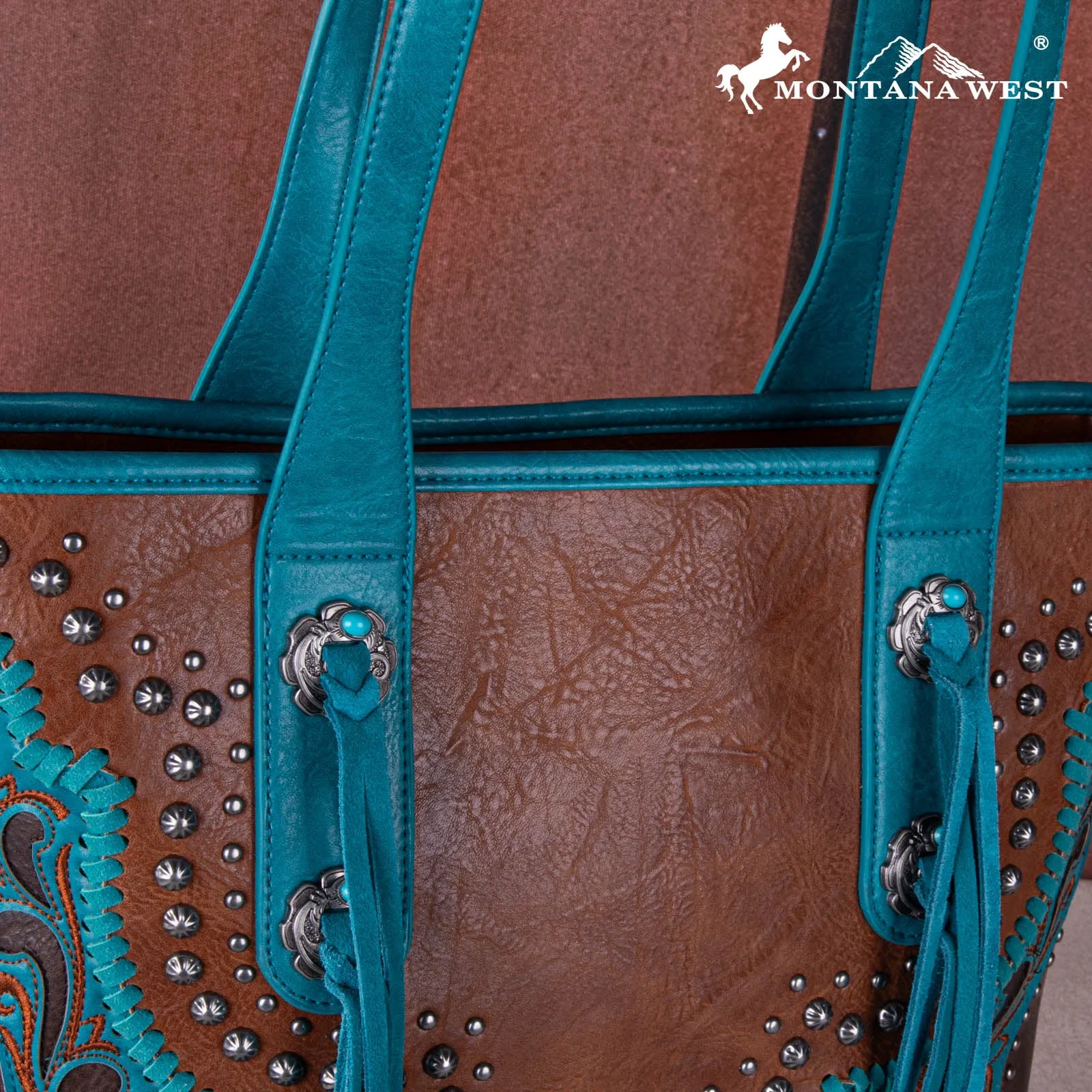 MW1269G-8317  Montana West Embroidered scroll Cut-out Collection Concealed Carry Tote