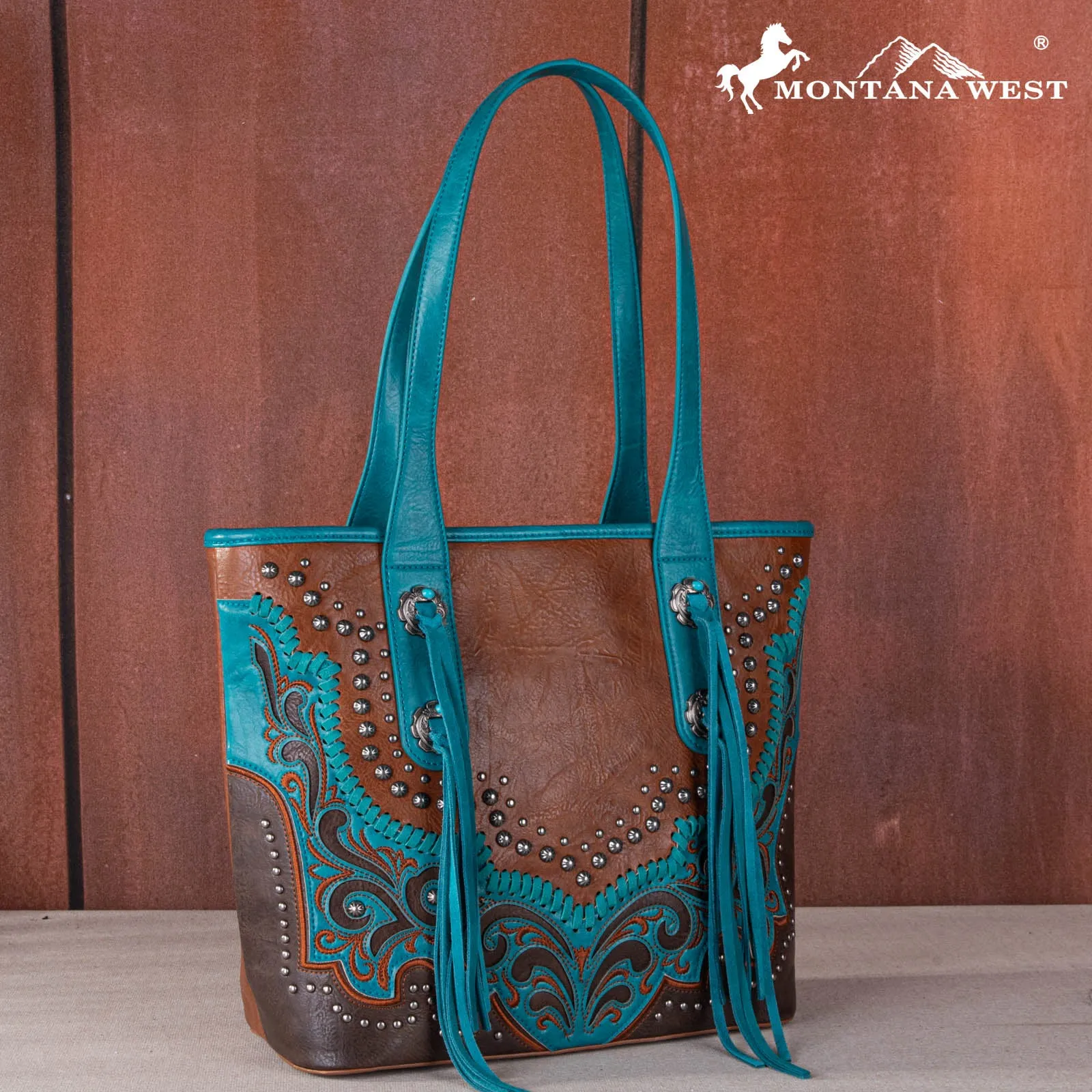 MW1269G-8317  Montana West Embroidered scroll Cut-out Collection Concealed Carry Tote