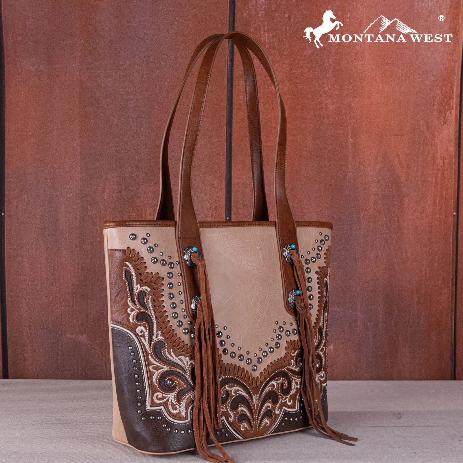 MW1269G-8317  Montana West Embroidered scroll Cut-out Collection Concealed Carry Tote