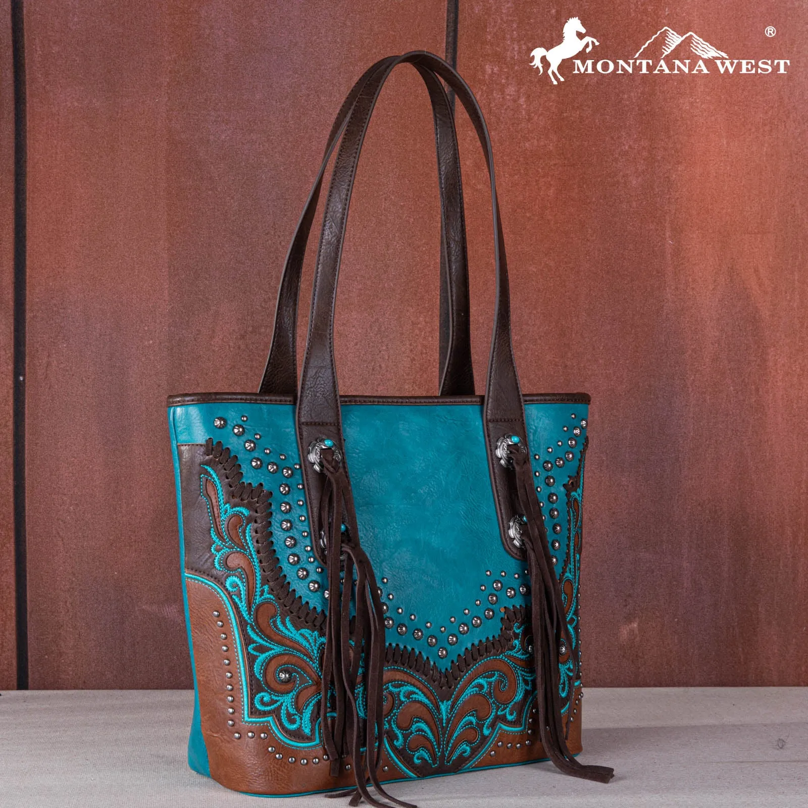 MW1269G-8317  Montana West Embroidered scroll Cut-out Collection Concealed Carry Tote