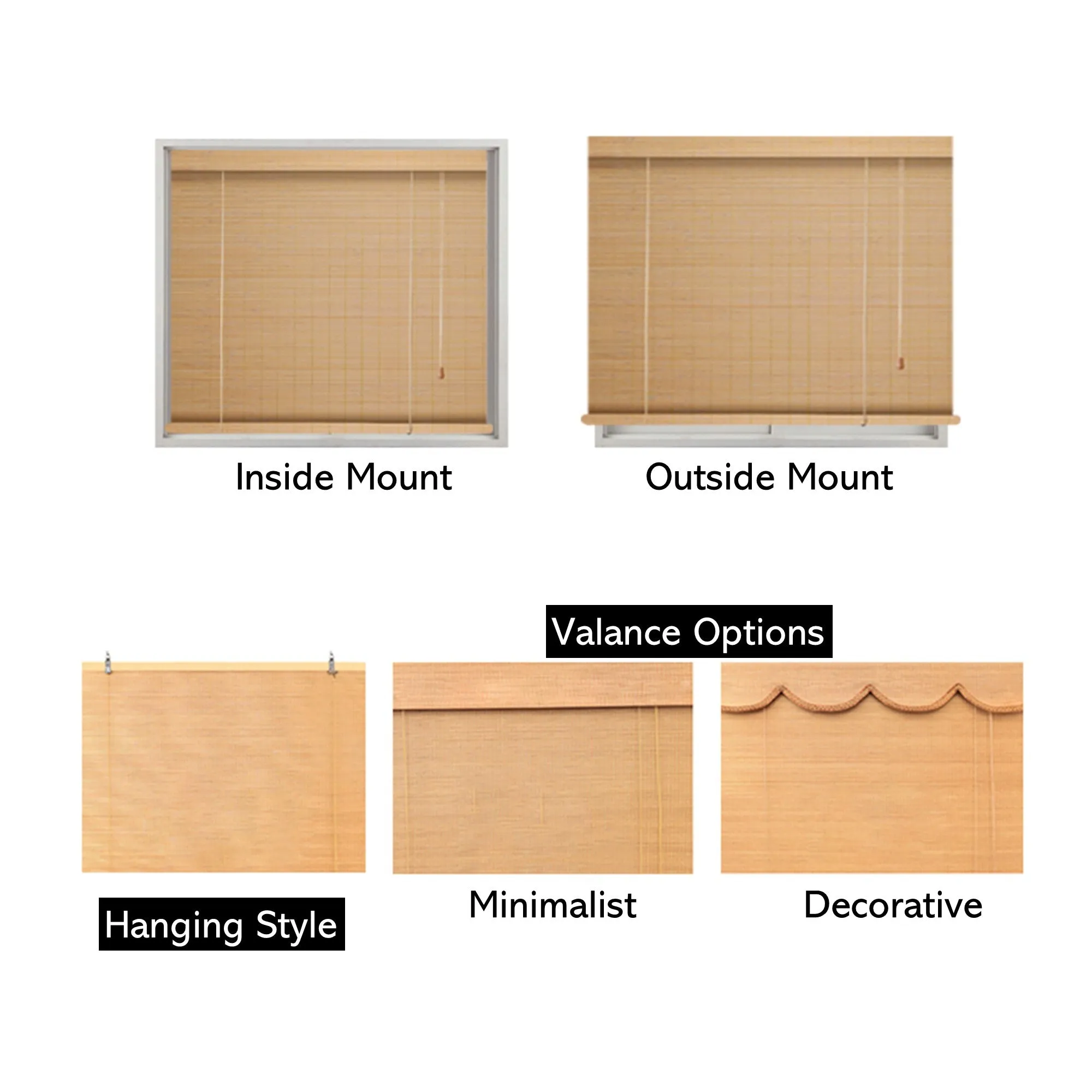 Natural Bamboo Zen Vibes Window Roller Shade Blinds