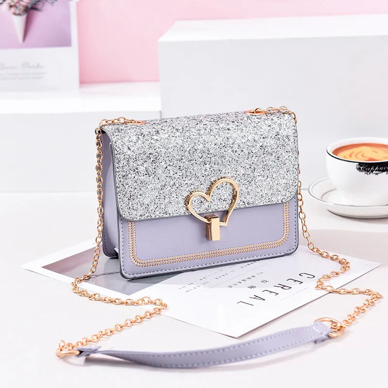 New sequined women's bag style small fresh chain bag sweet handheld small square bag