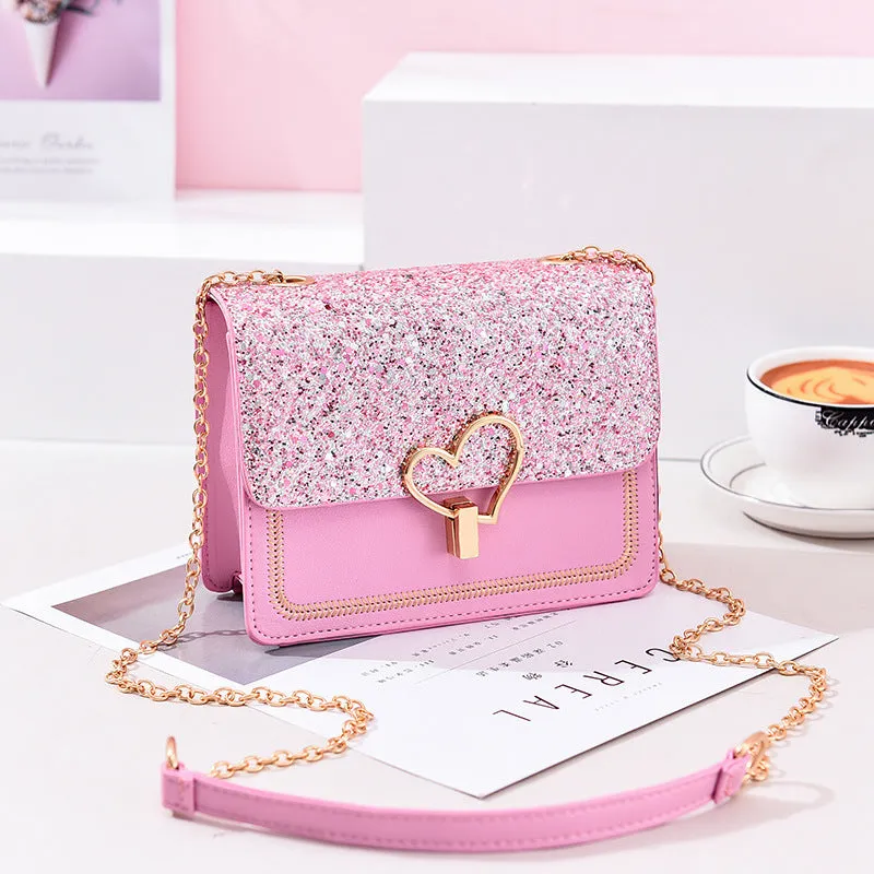 New sequined women's bag style small fresh chain bag sweet handheld small square bag
