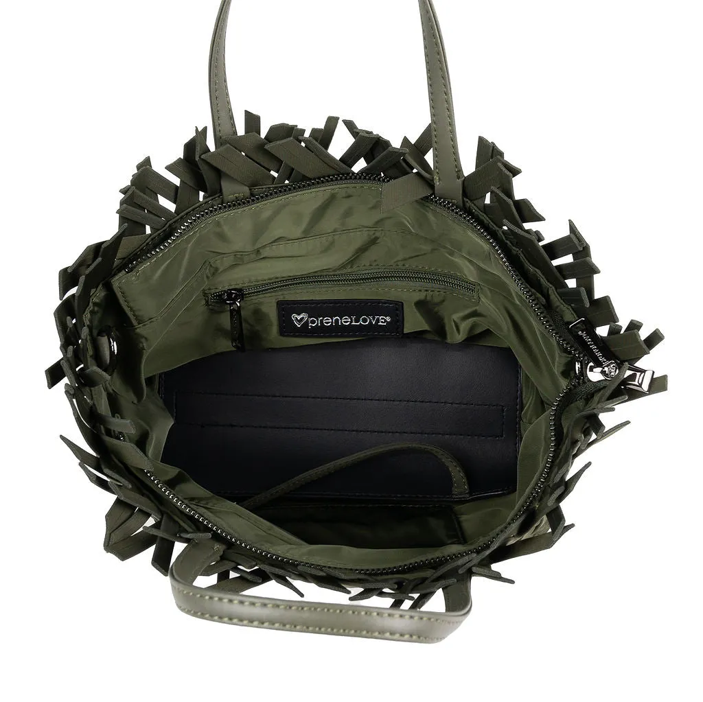 NEW: Taunton Small Woven Tote (Fringed Top) - Olive
