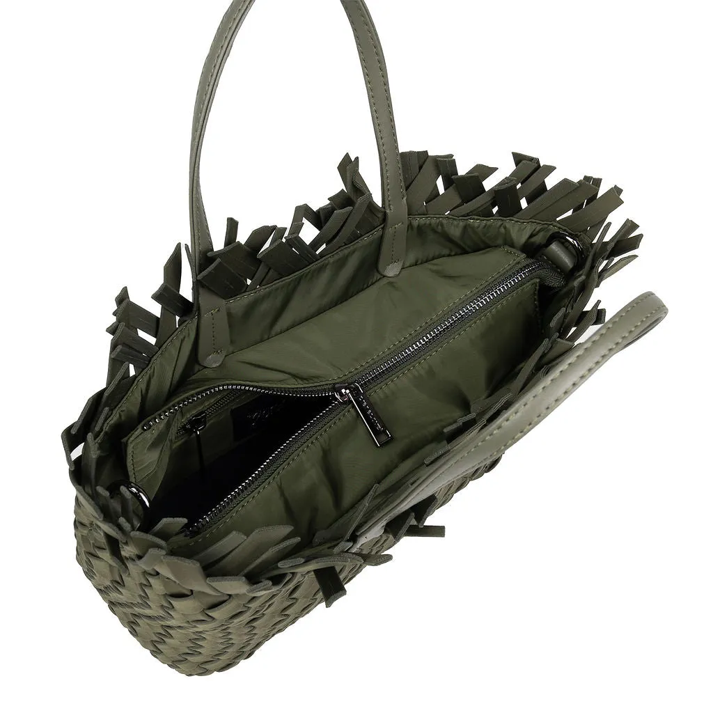 NEW: Taunton Small Woven Tote (Fringed Top) - Olive