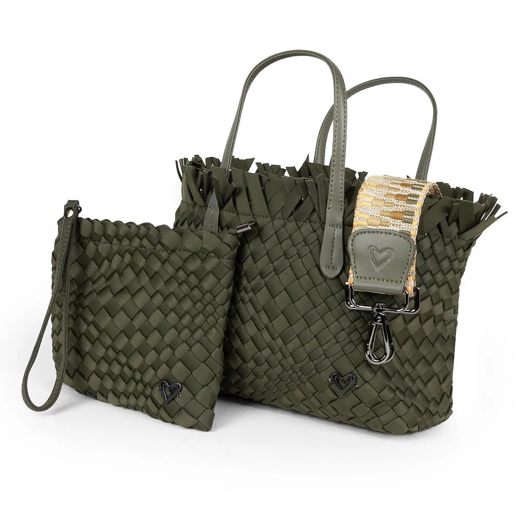 NEW: Taunton Small Woven Tote (Fringed Top) - Olive