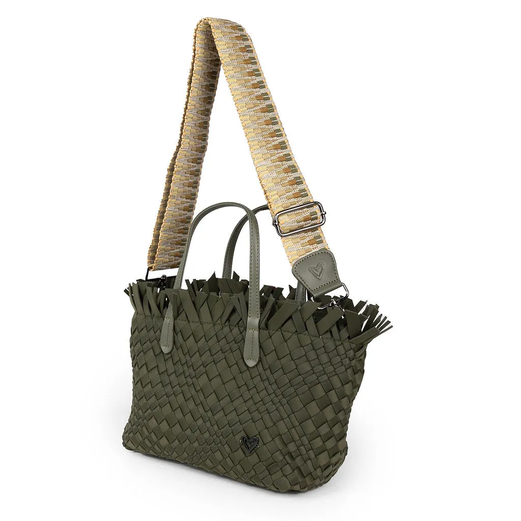 NEW: Taunton Small Woven Tote (Fringed Top) - Olive