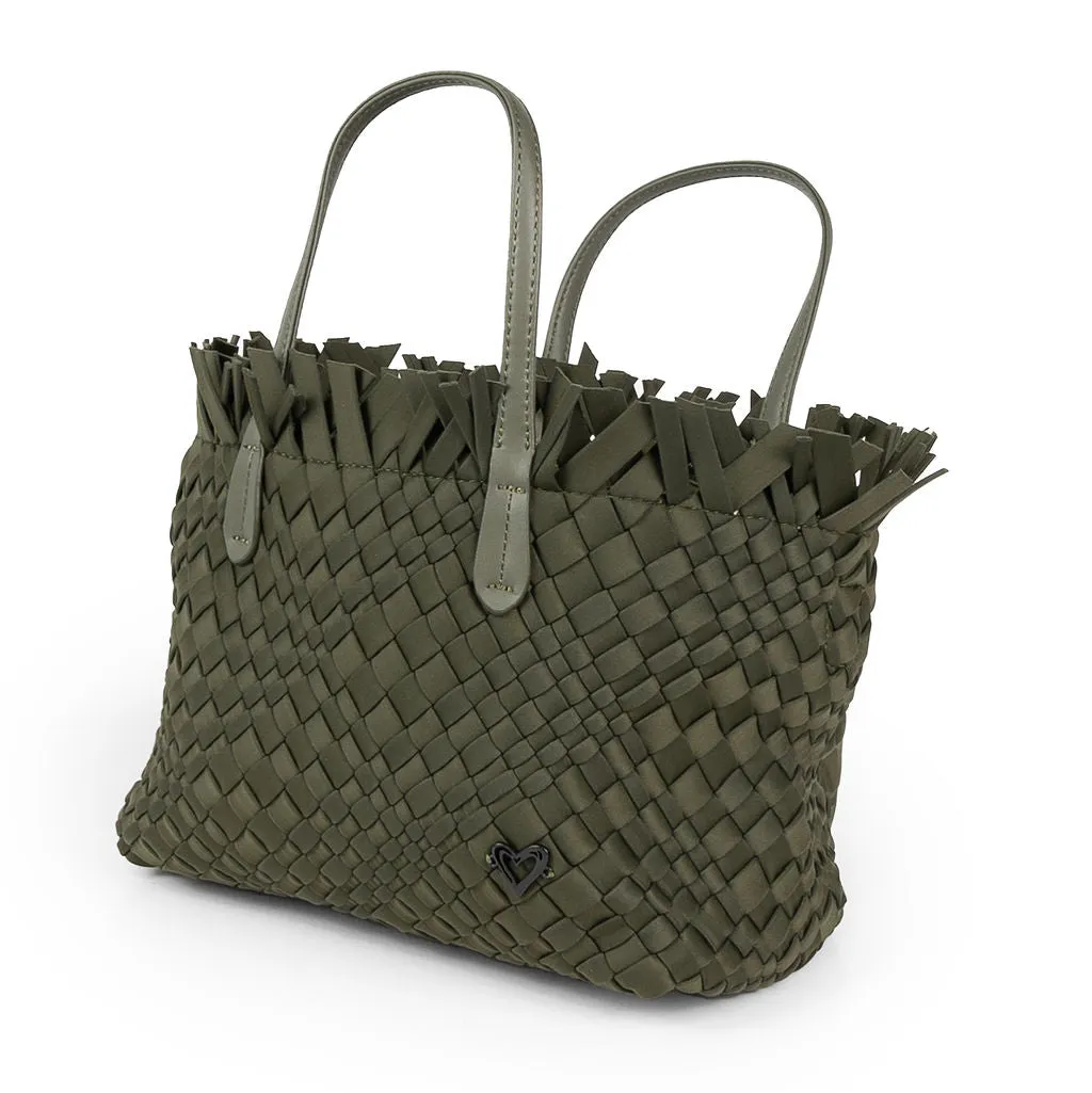 NEW: Taunton Small Woven Tote (Fringed Top) - Olive