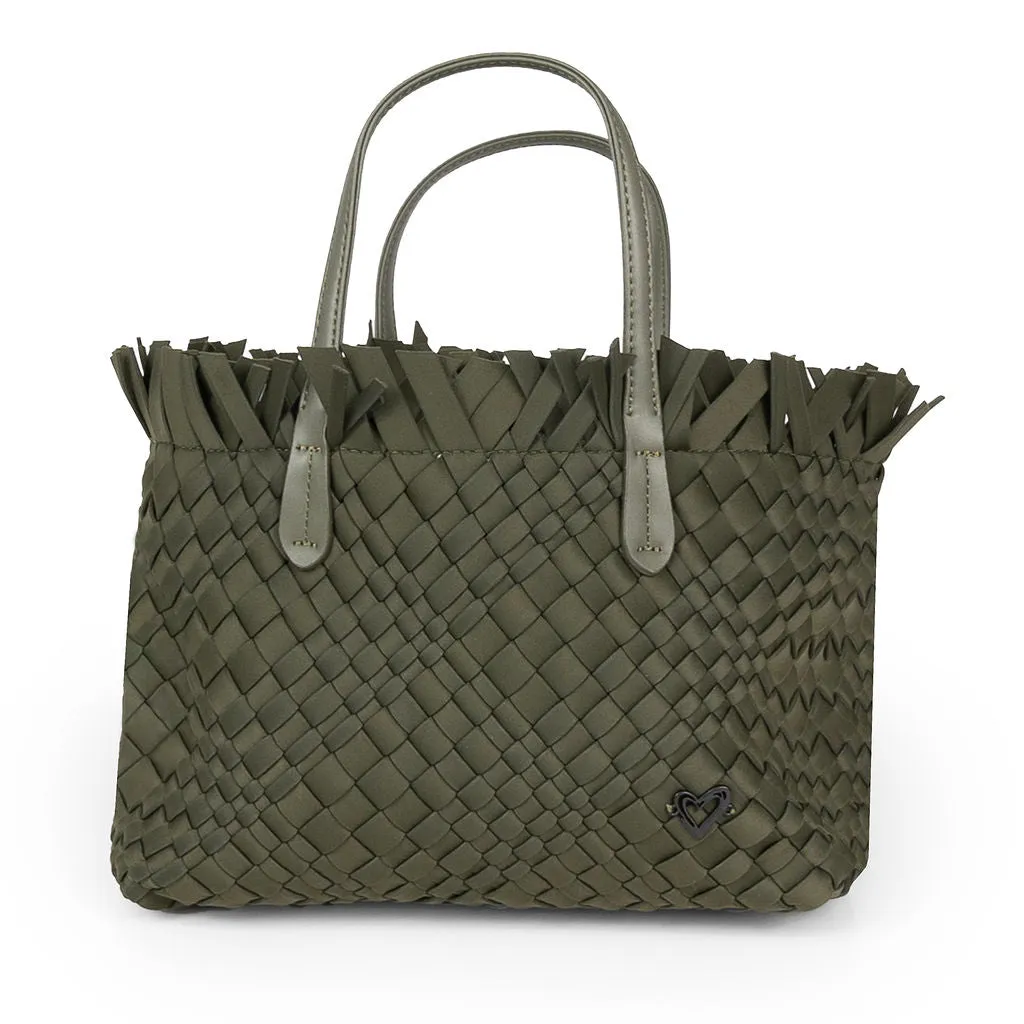 NEW: Taunton Small Woven Tote (Fringed Top) - Olive