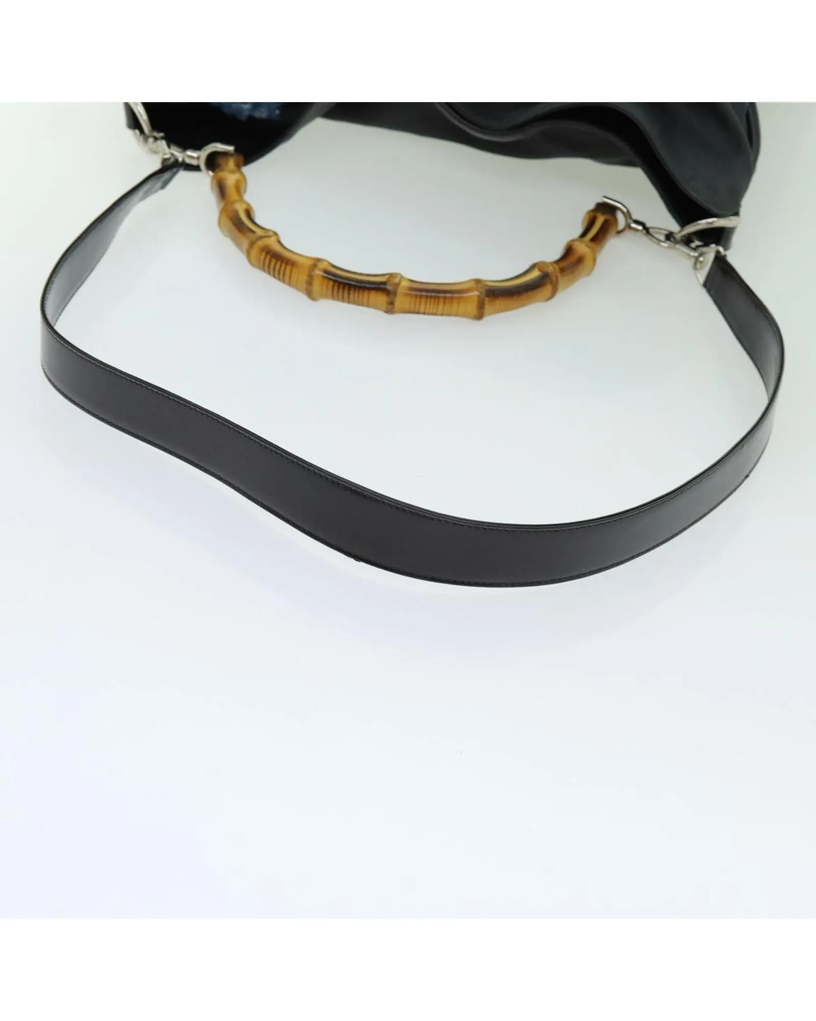 Nylon Gray 2way Hand Bag with Bamboo Handle