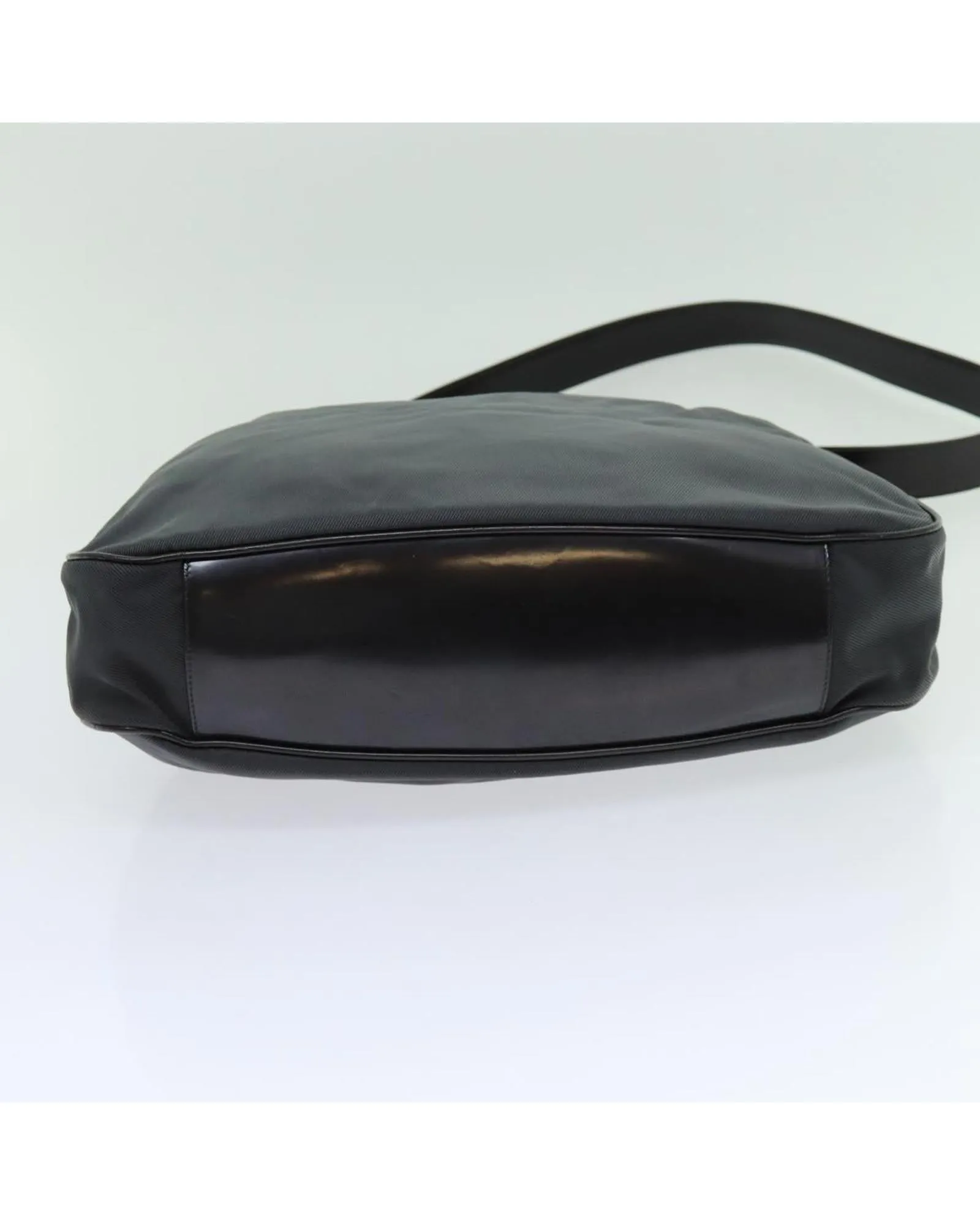 Nylon Gray 2way Hand Bag with Bamboo Handle