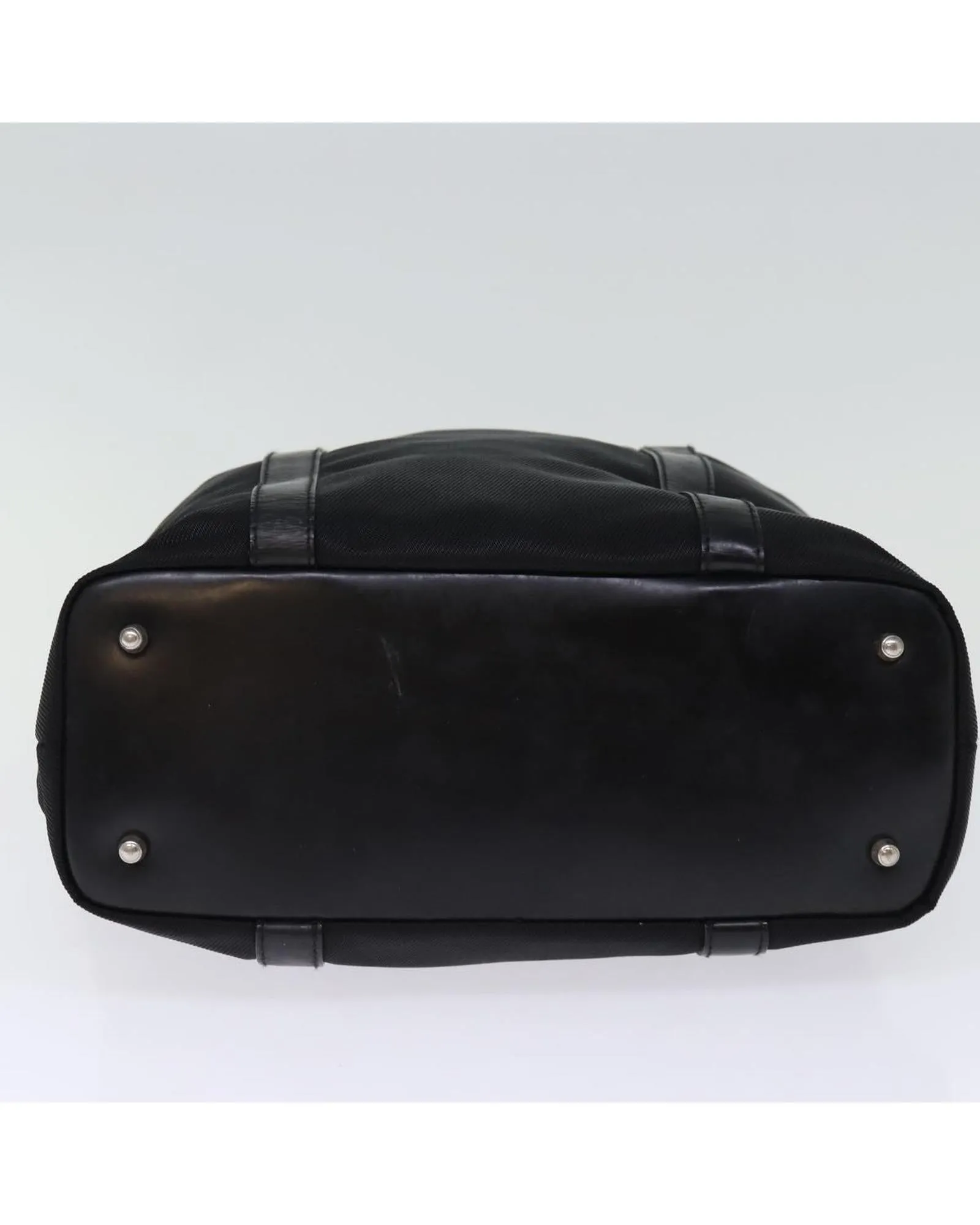 Nylon Hand Bag with Bamboo Handle - Black