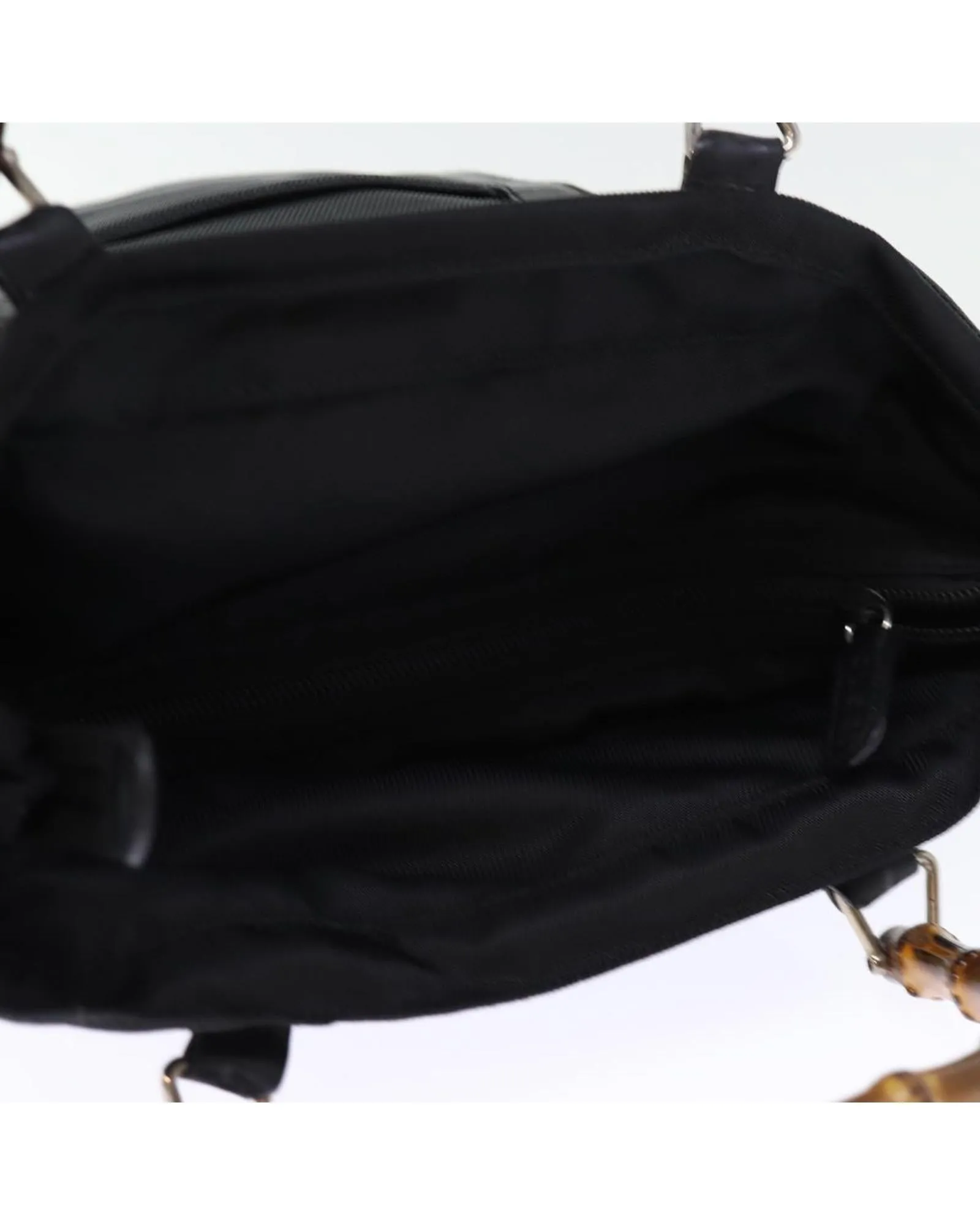 Nylon Hand Bag with Bamboo Handle - Black