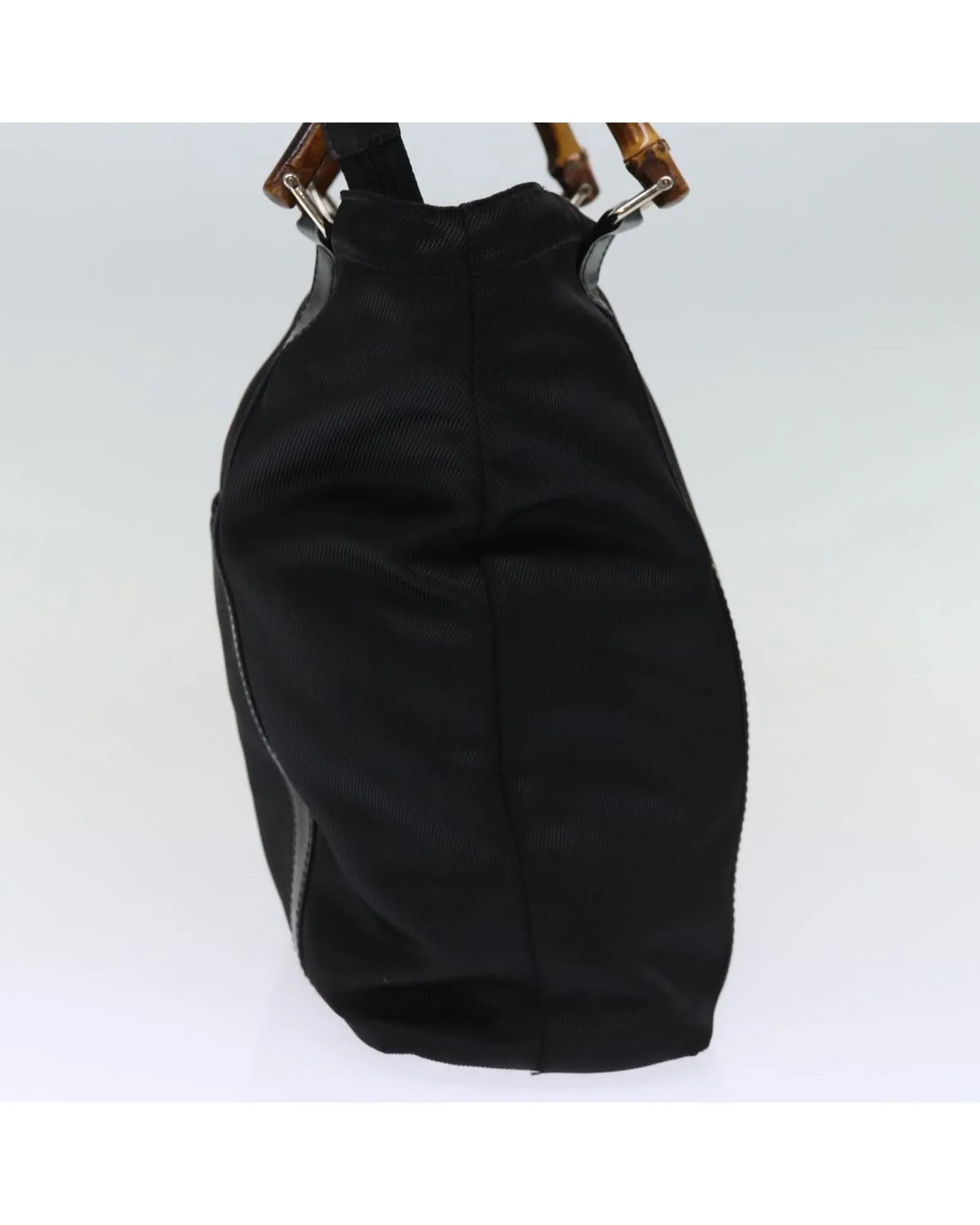 Nylon Hand Bag with Bamboo Handle - Black